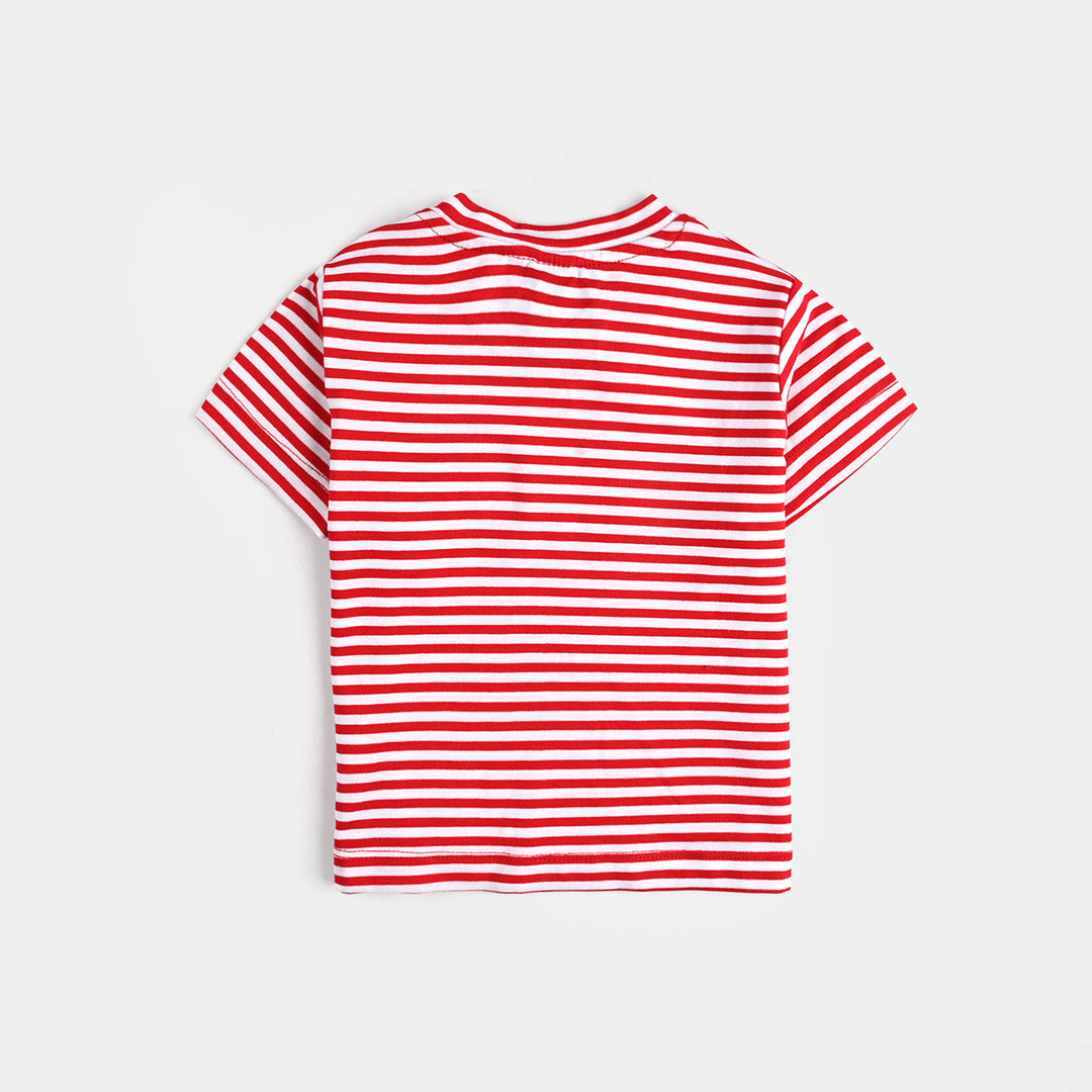 Infant Boys Yarn Dyed Round Neck T-Shirt TRACTOR-Red