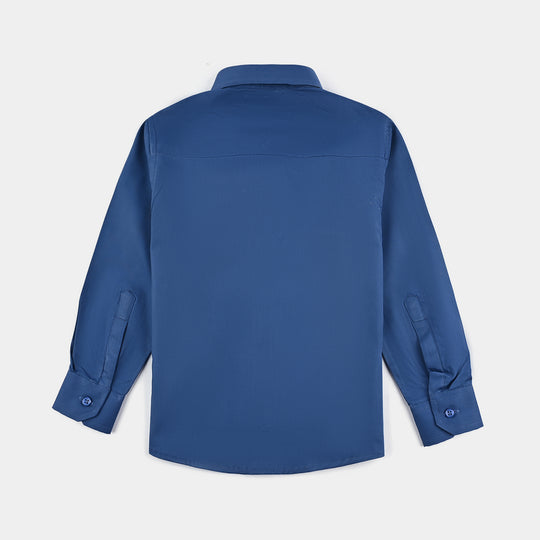 Boys Cotton Poplin Formal Shirt (Blue)-Blue