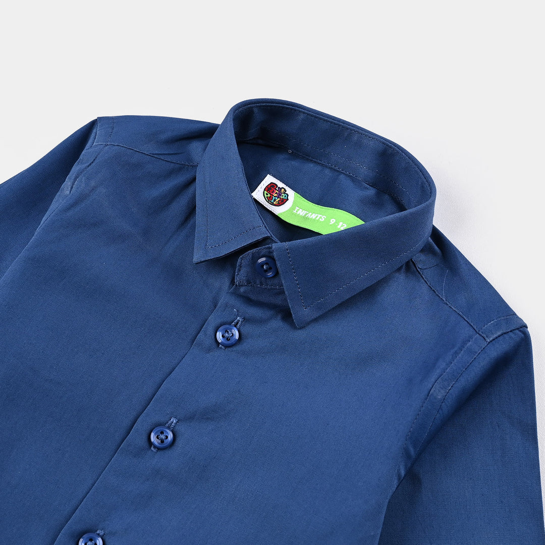 Infant Boys Cotton Poplin Formal Shirt (Blue)-Blue