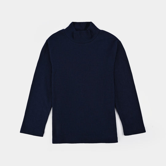 Boys Rib Turtle Neck T-Shirt - NAVY