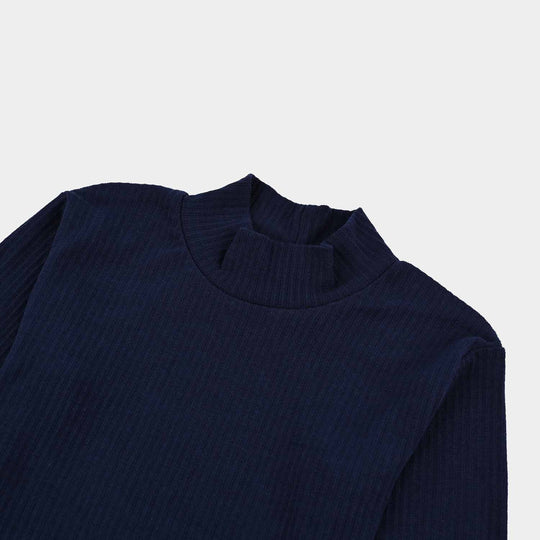 Boys Rib Turtle Neck T-Shirt - NAVY