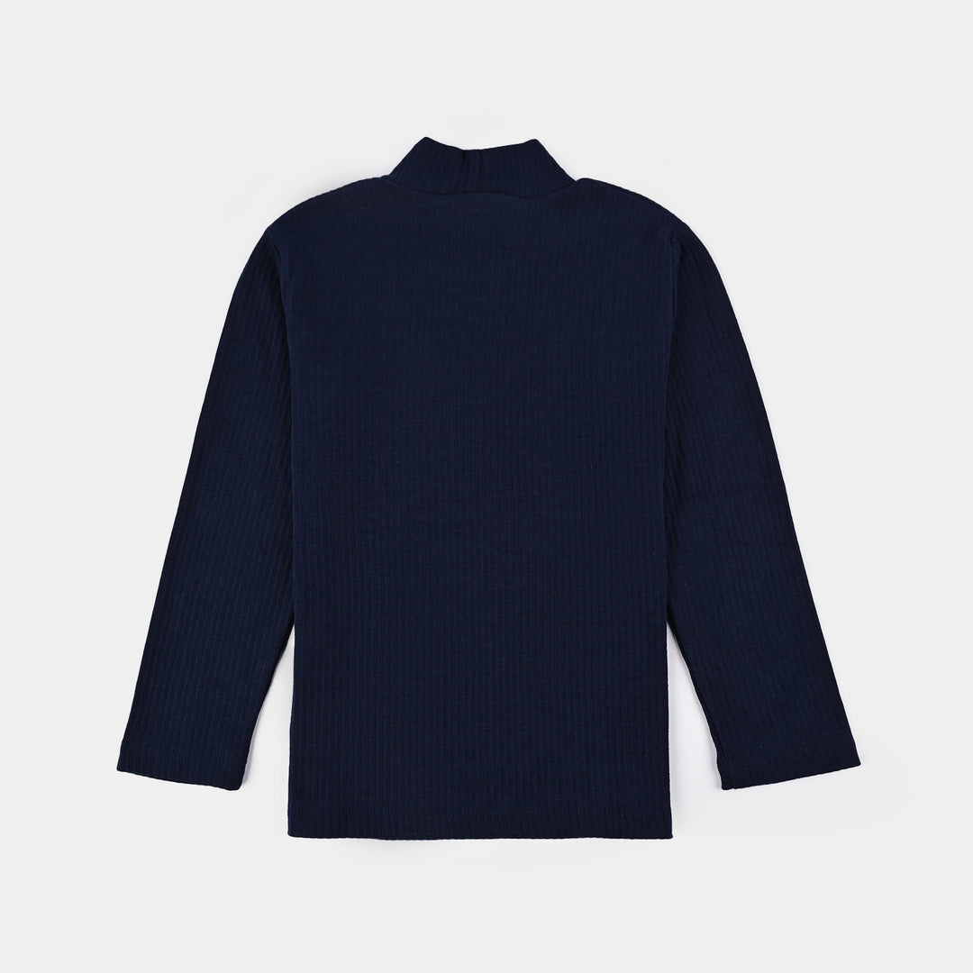 Boys Rib Turtle Neck T-Shirt - NAVY