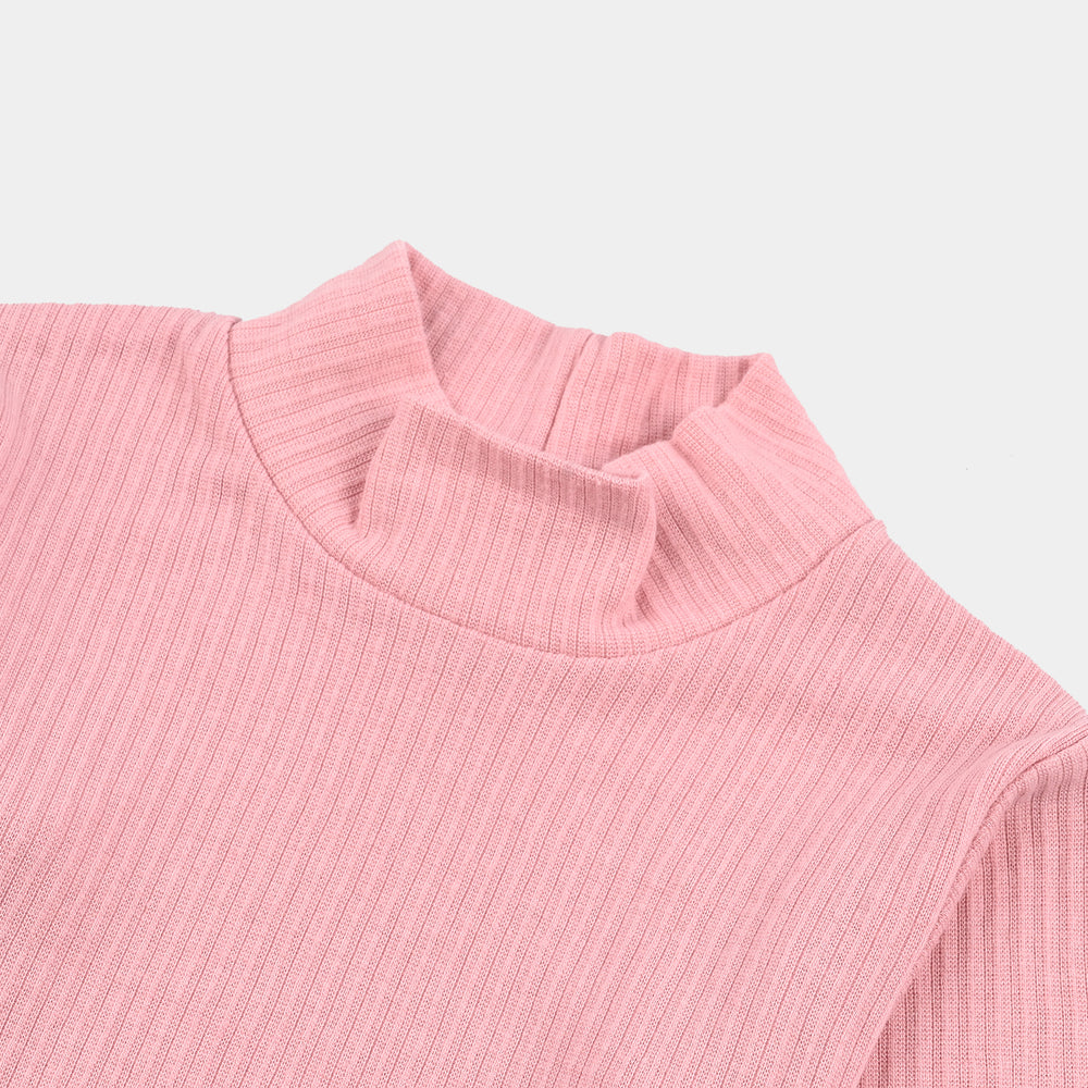 Girls Rib Turtle Neck T-Shirt - Candy.Pink