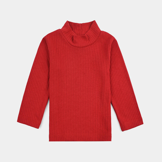 Girls Rib Turtle Neck T-Shirt - C.Red
