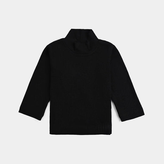 Infant Unisex Rib Turtle Neck T-Shirt - BLACK