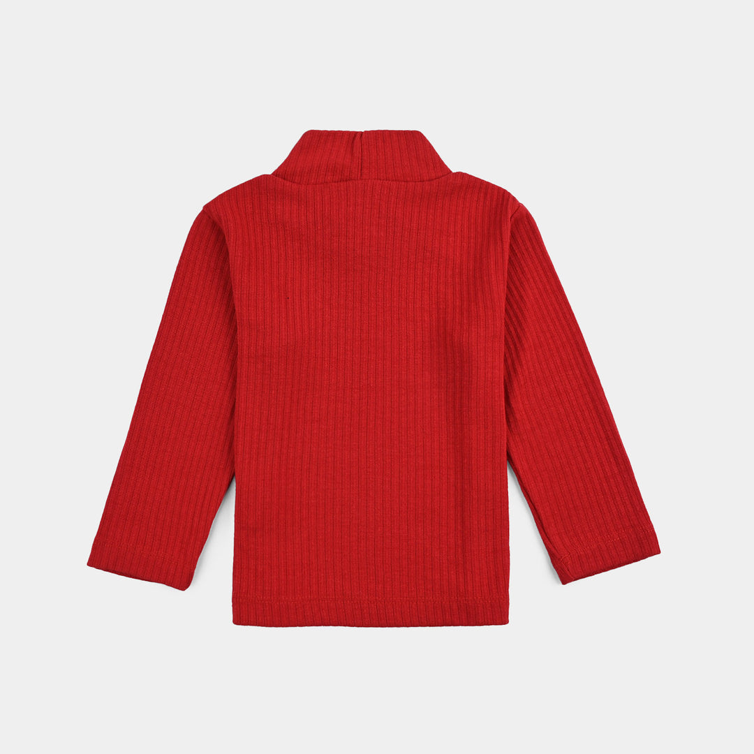 Infant Unisex Rib Turtle Neck T-Shirt - C.Red