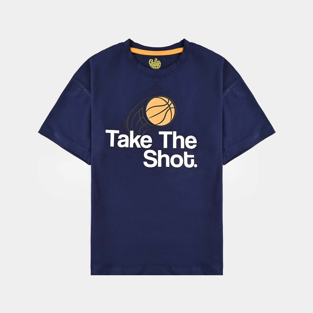 Boys Lycra Jersey T-Shirt H/S TAKE THE SHOT-NAVY