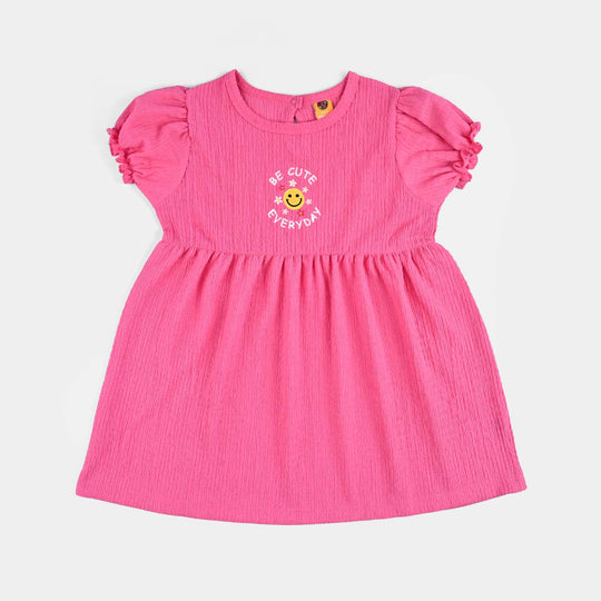 Girls Poly Crinkle Knitted Frock BE CUTE-Hot Pink