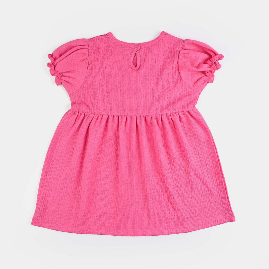 Girls Poly Crinkle Knitted Frock BE CUTE-Hot Pink