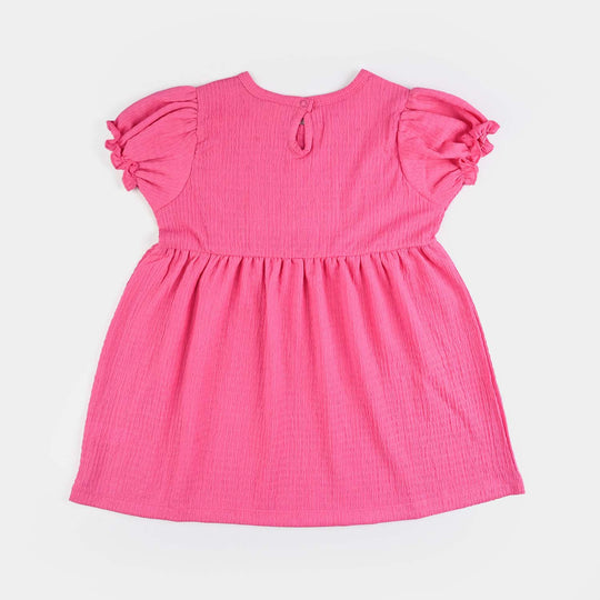 Girls Poly Crinkle Knitted Frock BE CUTE-Hot Pink