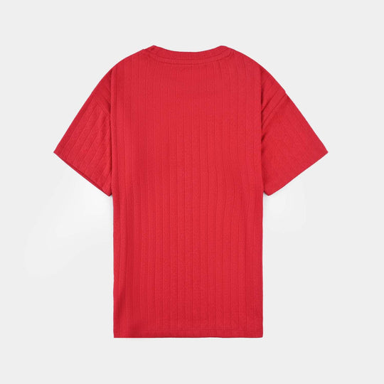 Girls Jacquard T-Shirt H/S SUNFLOWER-Red