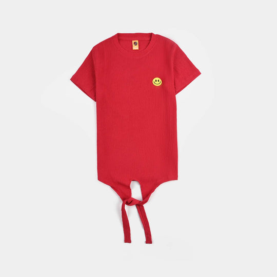 Girls Poly Crinkle T-Shirt H/S SMILEY-Red