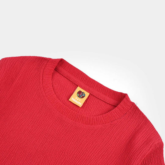 Girls Poly Crinkle T-Shirt H/S SMILEY-Red