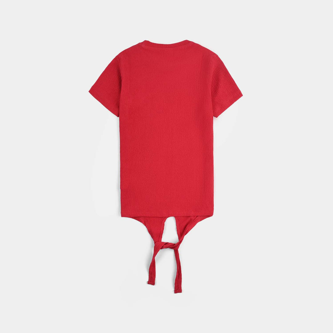 Girls Poly Crinkle T-Shirt H/S SMILEY-Red