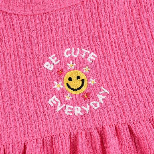 Infant Girls Poly Crinkle Frock BE CUTE-Hot Pink