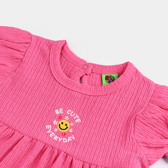 Infant Girls Poly Crinkle Frock BE CUTE-Hot Pink