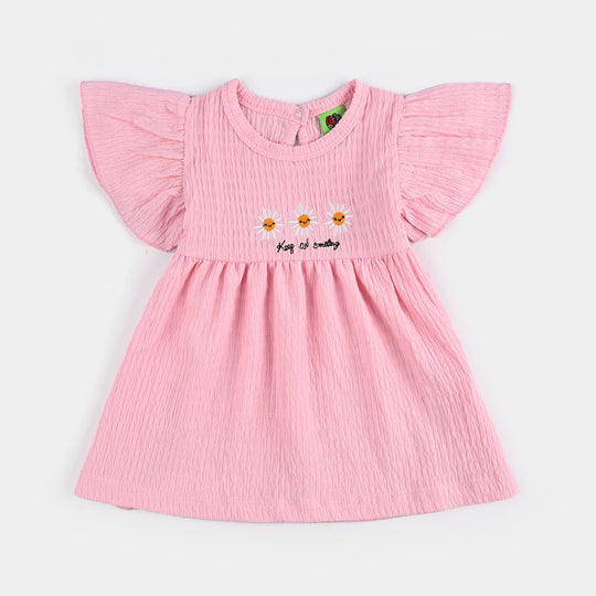 Infant Girls Poly Crinkle Frocks Flowers-Pink