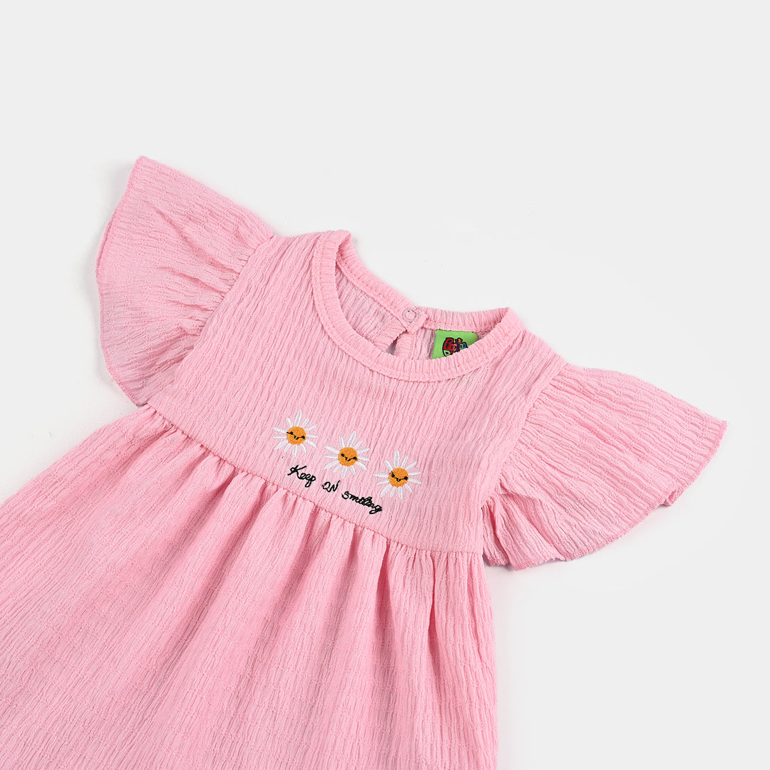 Infant Girls Poly Crinkle Frocks Flowers-Pink
