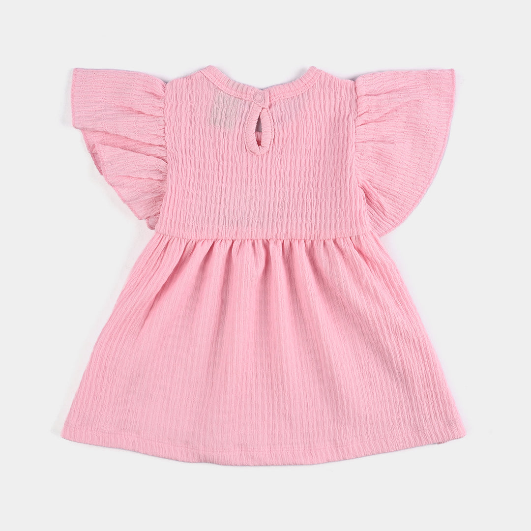Infant Girls Poly Crinkle Frocks Flowers-Pink