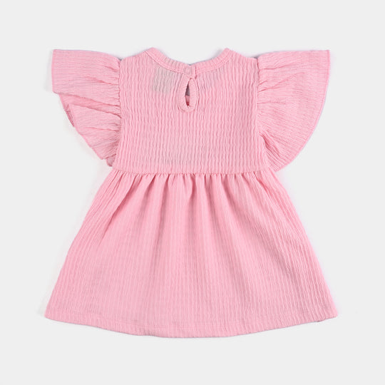 Infant Girls Poly Crinkle Frocks Flowers-Pink
