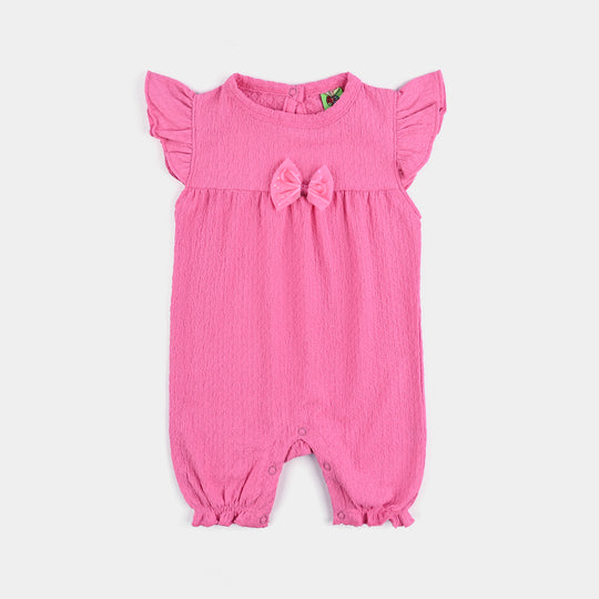 Infant Girls Jacquard Romper Fashion Bow Style-Pink