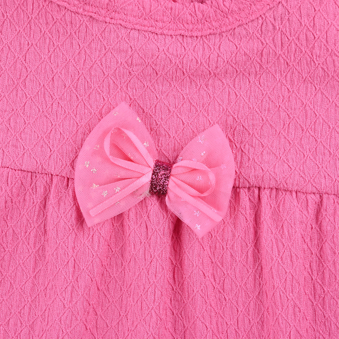 Infant Girls Jacquard Romper Fashion Bow Style-Pink