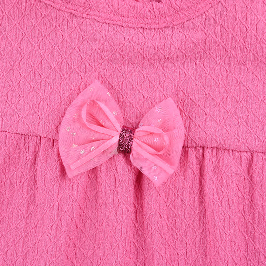 Infant Girls Jacquard Romper Fashion Bow Style-Pink