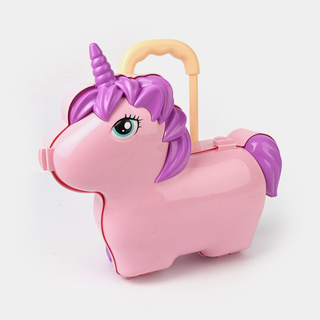 3-in-1 Cartoon Horse Travel Bag Makeup Toy