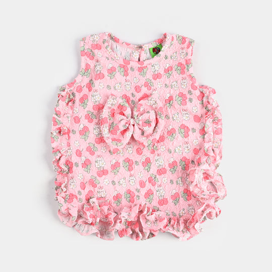 Infant Girls Poly Crinkle Casual Top Cherry-Pink