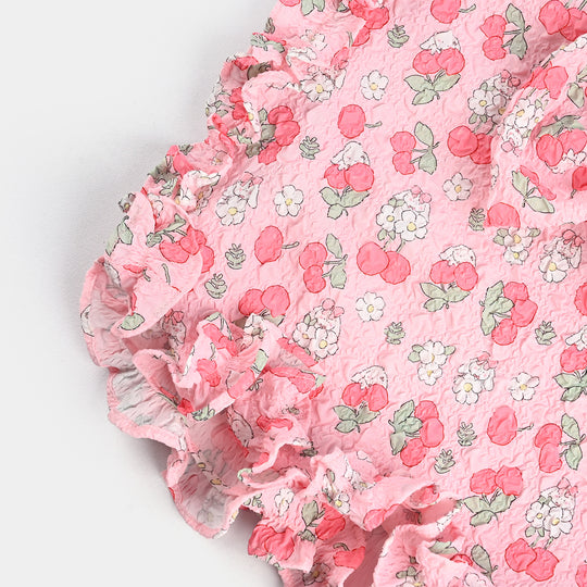 Infant Girls Poly Crinkle Casual Top Cherry-Pink