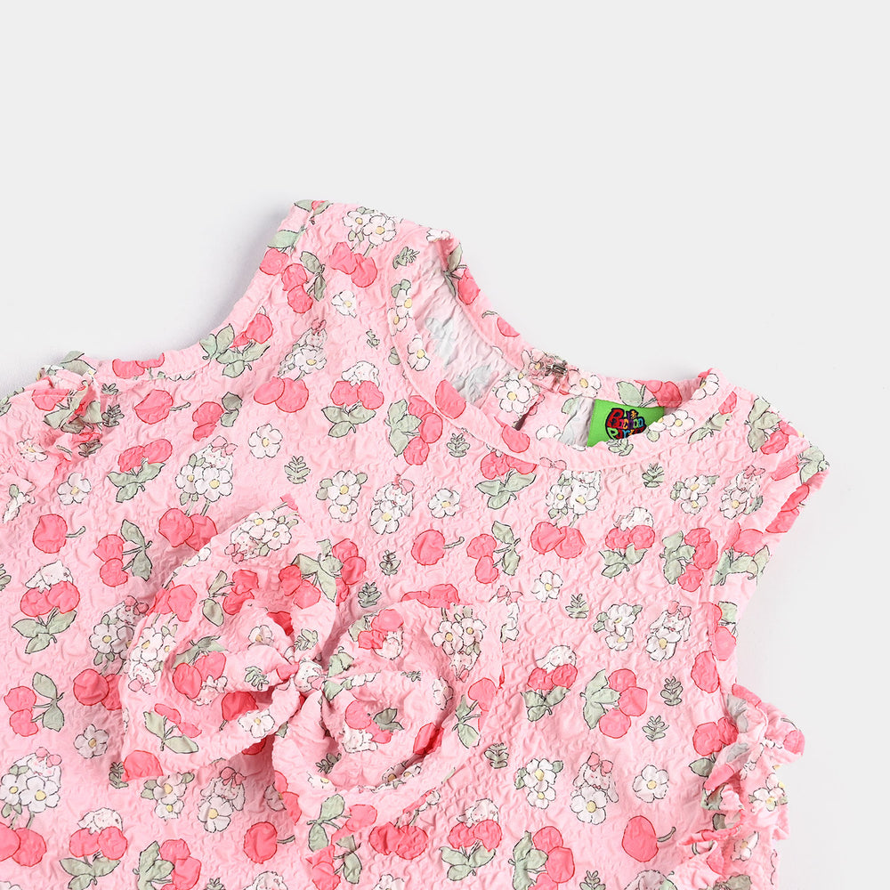 Infant Girls Poly Crinkle Casual Top Cherry-Pink