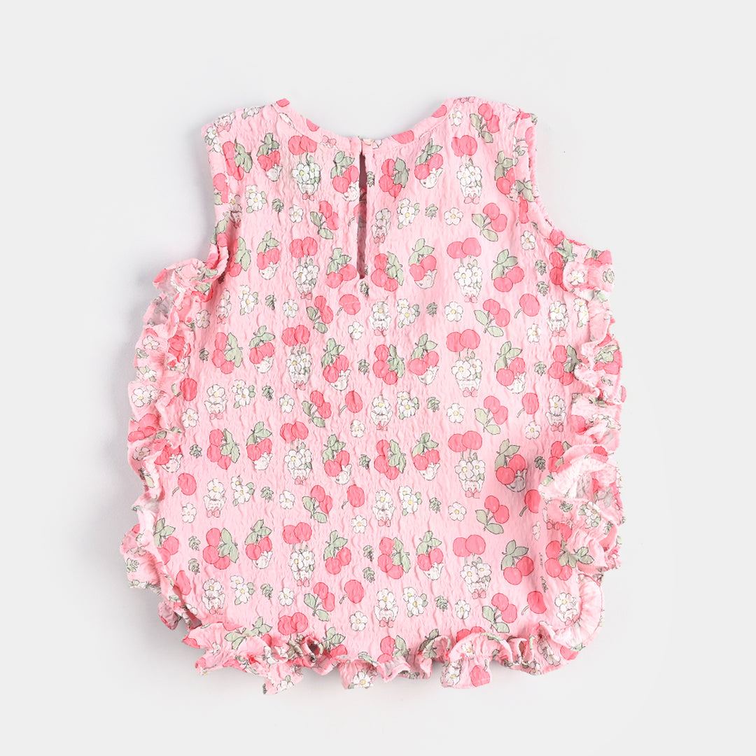 Infant Girls Poly Crinkle Casual Top Cherry-Pink