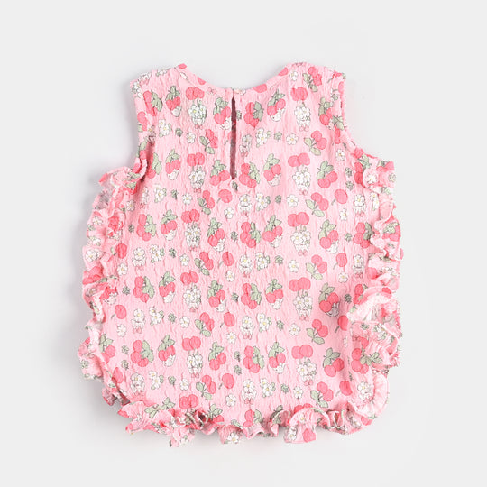 Infant Girls Poly Crinkle Casual Top Cherry-Pink