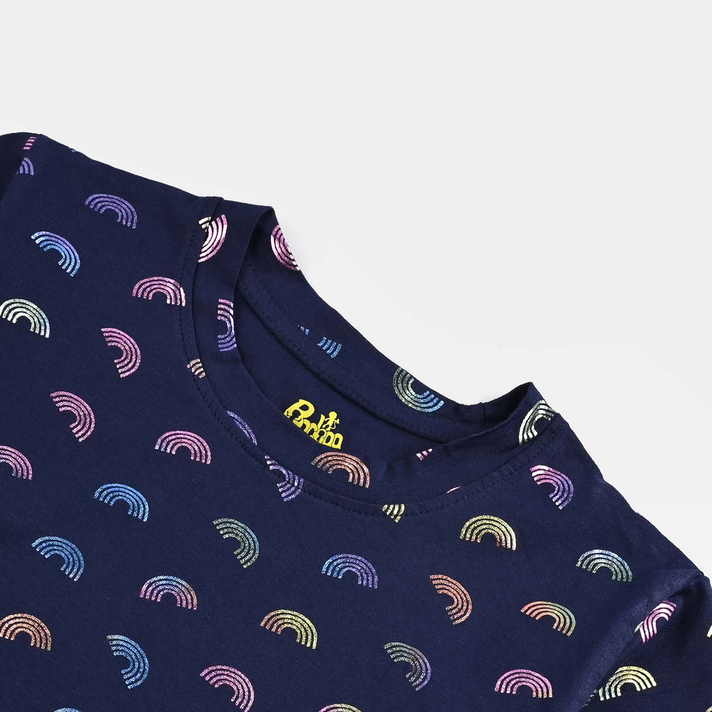 Girls Lycra Jersey T-Shirt H/S Rainbow-NAVY