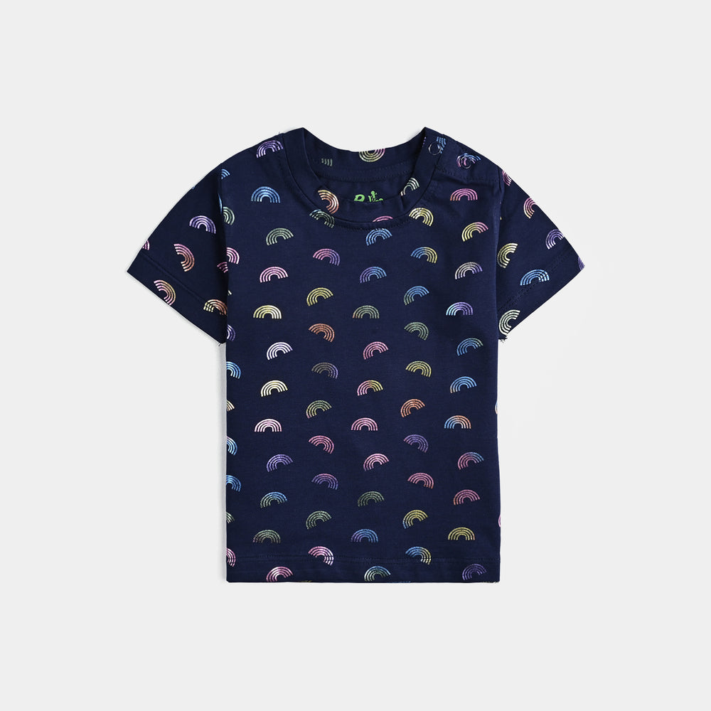 Infant Girls Lycra Jersey T-Shirt Rainbow-NAVY