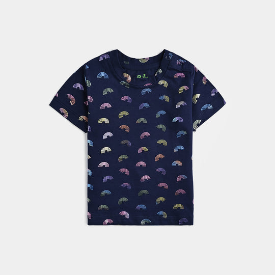 Infant Girls Lycra Jersey T-Shirt Rainbow-NAVY
