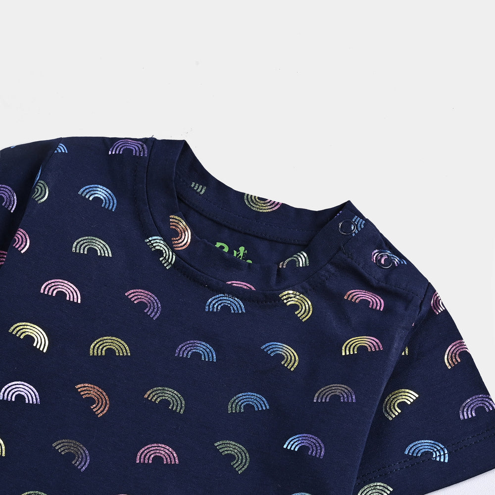 Infant Girls Lycra Jersey T-Shirt Rainbow-NAVY