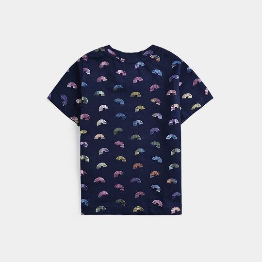 Infant Girls Lycra Jersey T-Shirt Rainbow-NAVY