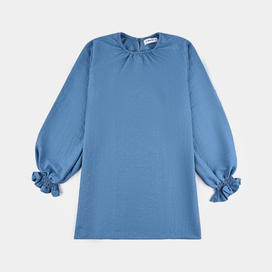 Teens Girls Poly Cotton Casual Top Stone-Antique Blue