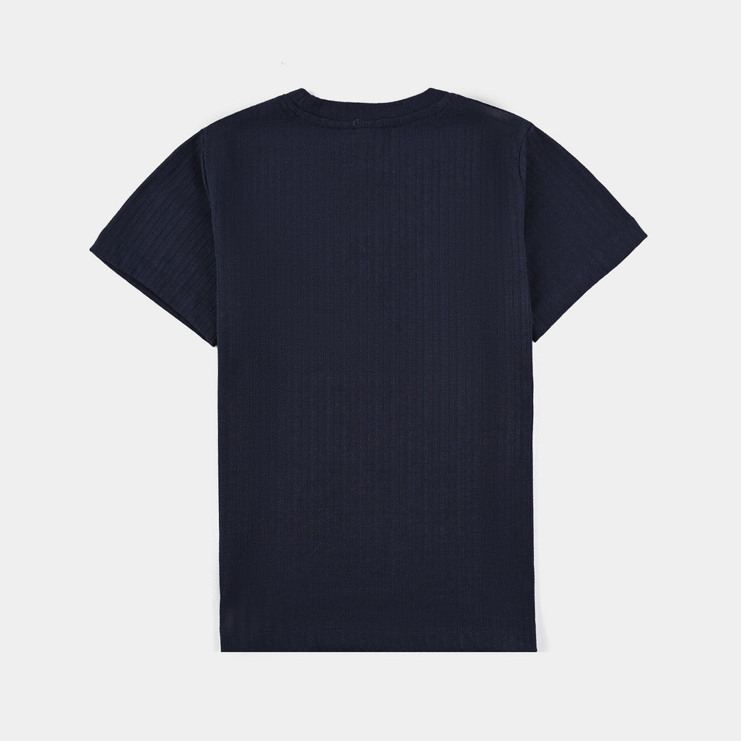 Girls Jacquard T-Shirt H/S Hearts-NAVY