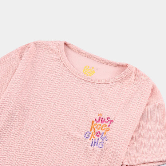 Girls Lycra Jersey T-Shirt H/S Just Keep Growing-Pink
