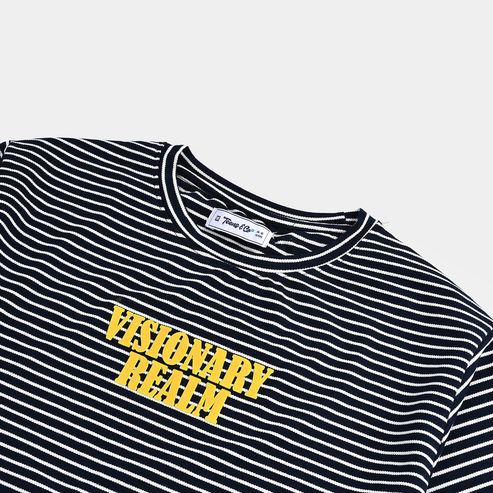 Teens Boys Yarn Dyed T-Shirt H/S SEEK THE POSITIVE-NAVY