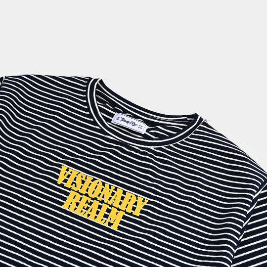 Teens Boys Yarn Dyed T-Shirt H/S SEEK THE POSITIVE-NAVY