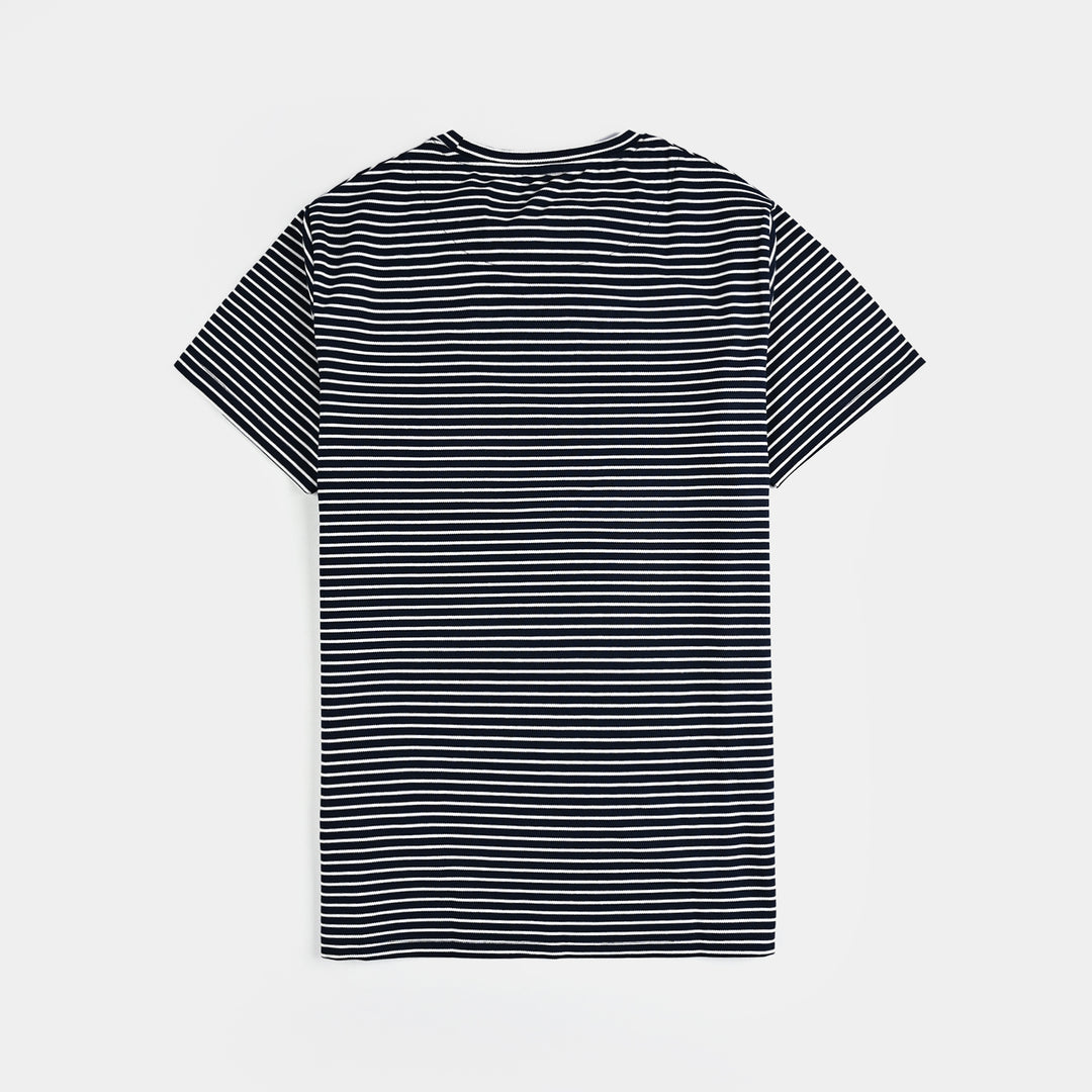 Teens Boys Yarn Dyed T-Shirt H/S SEEK THE POSITIVE-NAVY