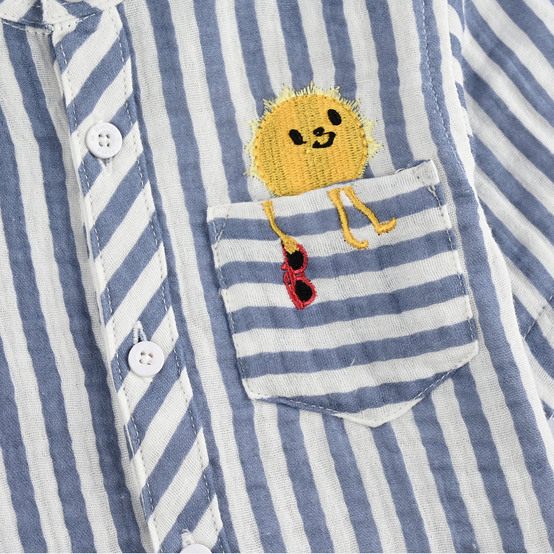 Infant Boys Yarn Dyed Casual Shirt (Sun In MY PKT)-Blue