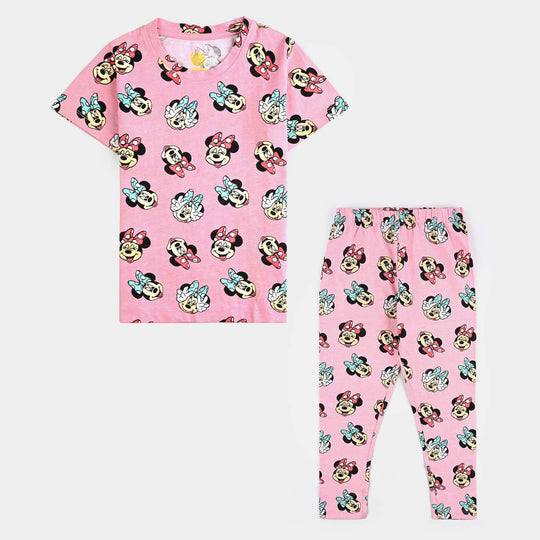 Girls Lycra Jersey Night Suit-Pink