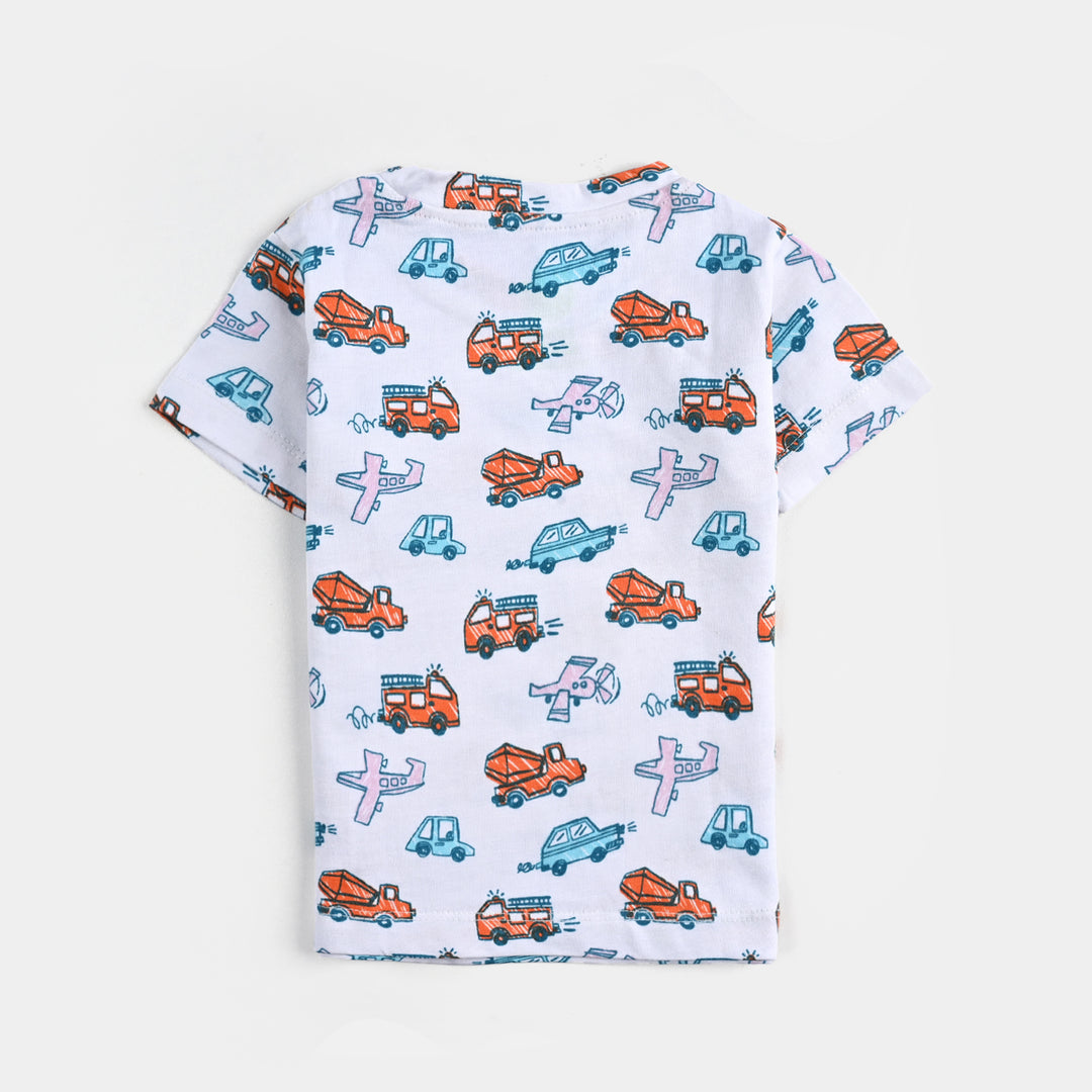 Infant Boys Lycra Jersey Night Suit Cars-White