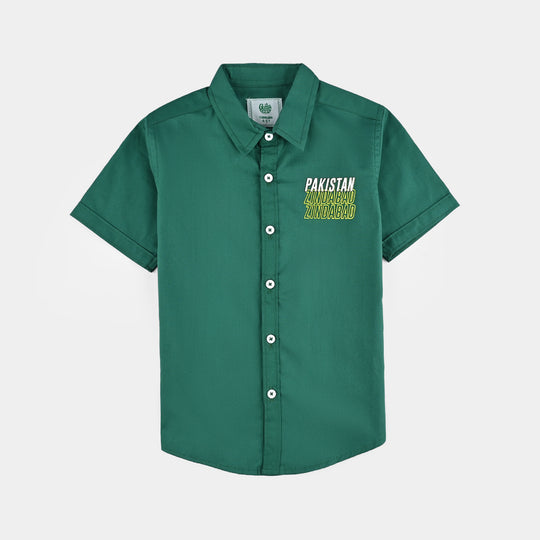 Boys Cotton Poplin Shirt (Pak Zinda Bad)-GREEN