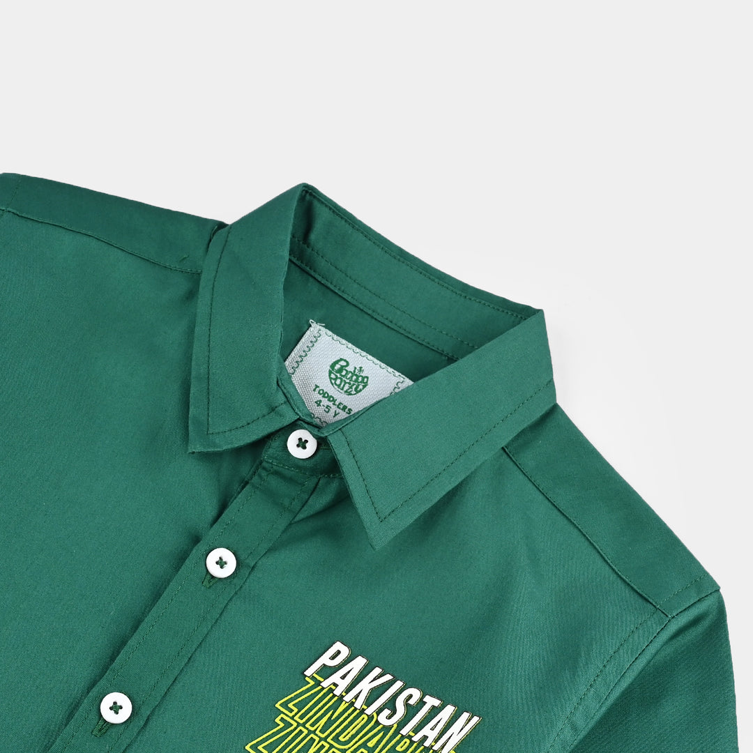 Boys Cotton Poplin Shirt (Pak Zinda Bad)-GREEN