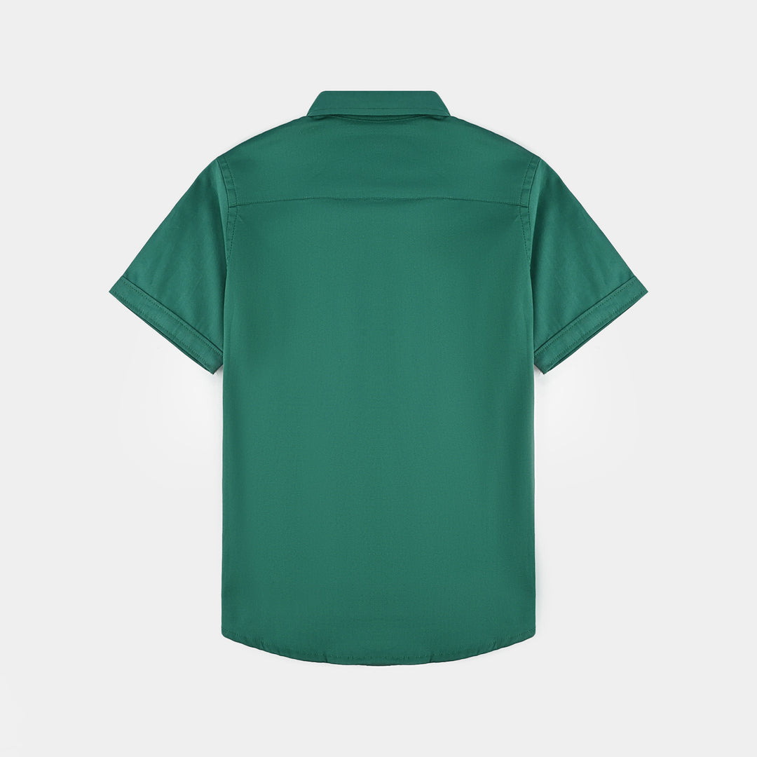 Boys Cotton Poplin Shirt (Pak Zinda Bad)-GREEN